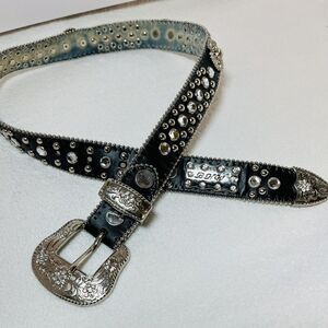 BHW Western‎ Cowgirl Leather Belt Crystal Rhinestones Black Women's Size Small